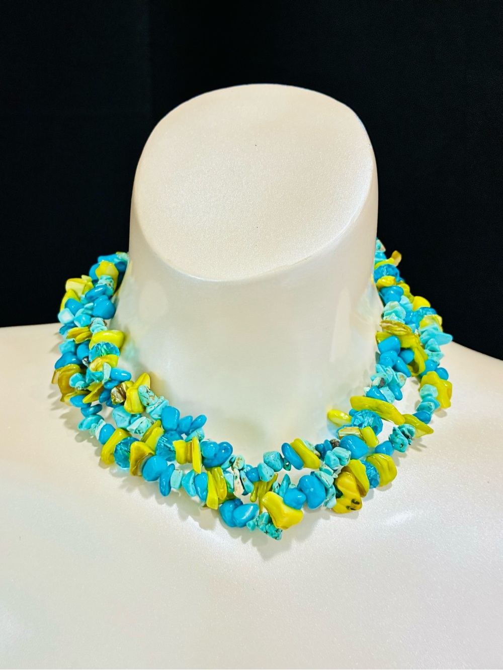 Turquoise & Yellow Green Chip Bead Multi-Strand Necklace - Women Jewelry